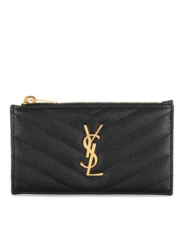 Luxury Saint Laurent Trending 2026 Monogram Fragment Zipper Card Wallet Black