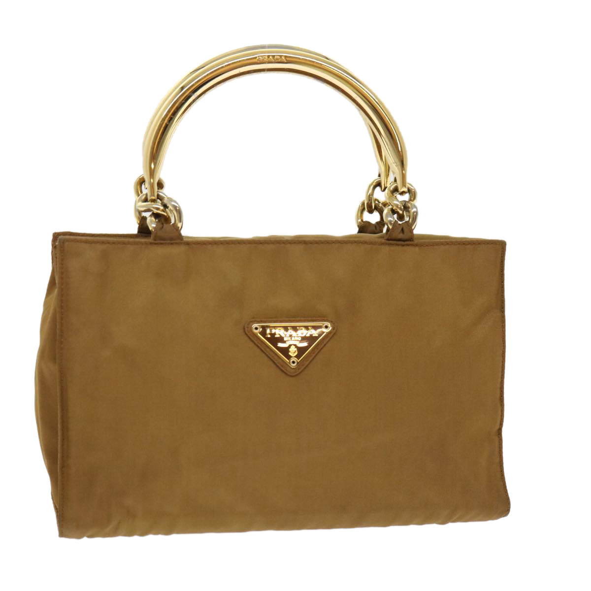 Prada Chain Hand Bag Nylon Brown