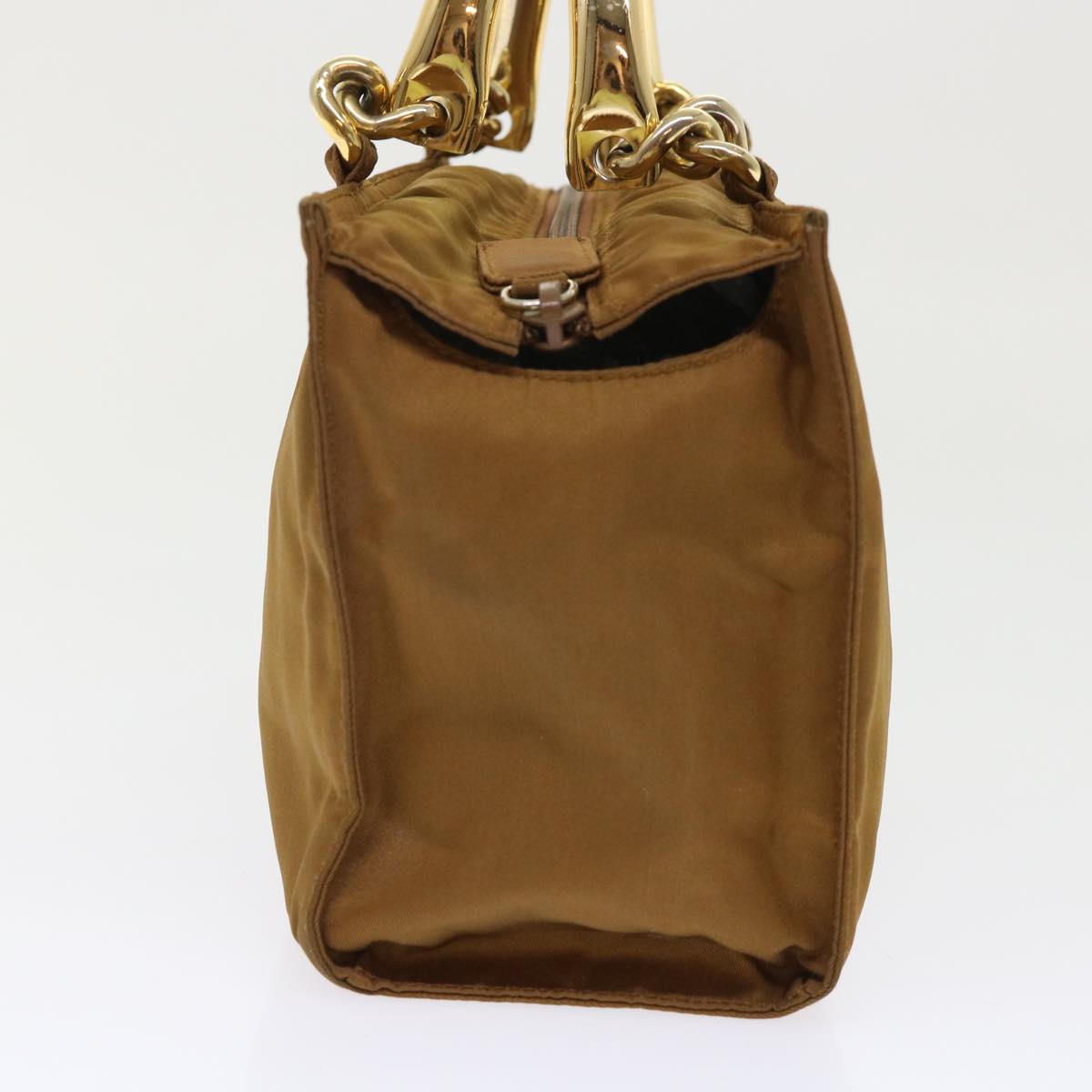Prada Chain Hand Bag Nylon Brown