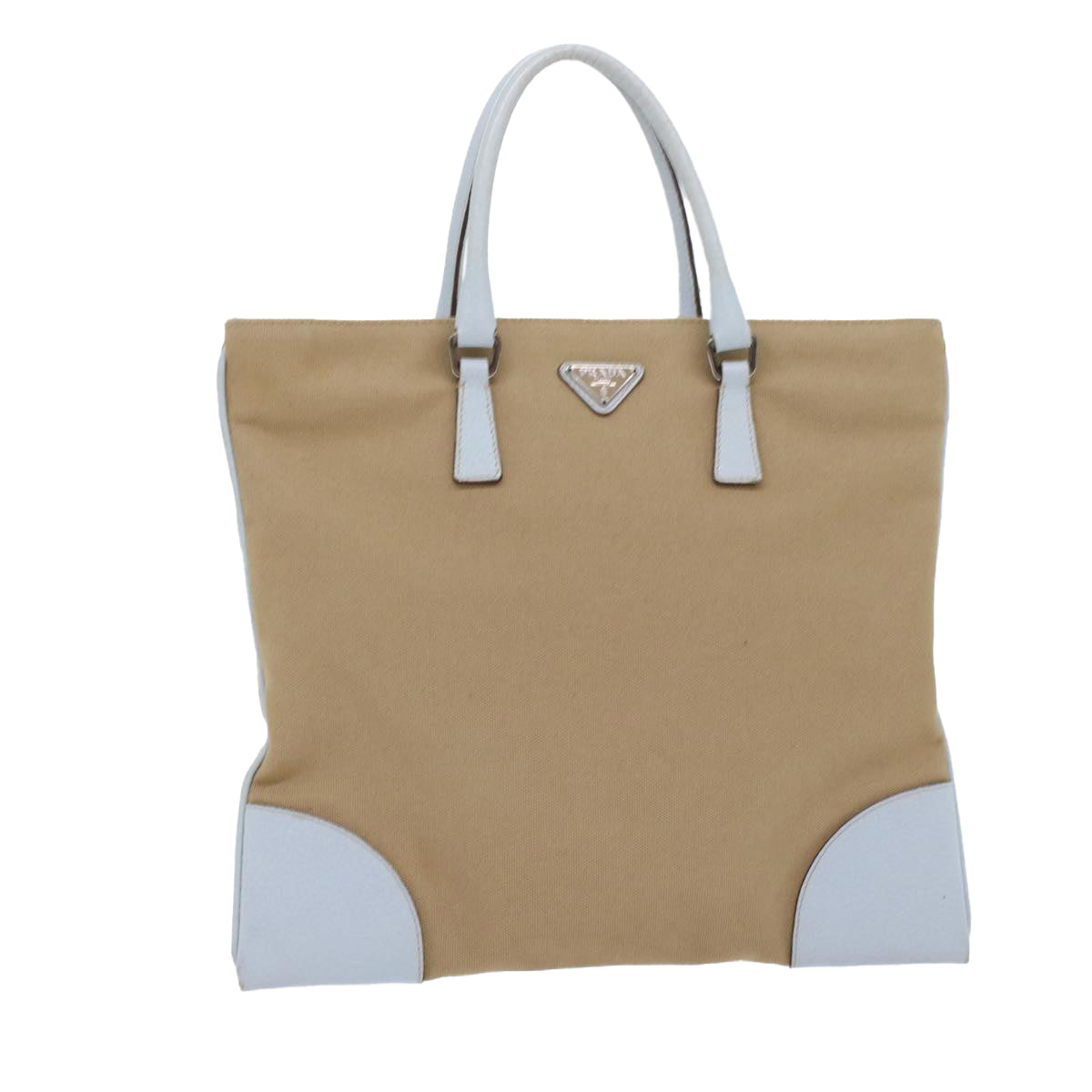 Prada Tote Bag Canvas Leather Beige