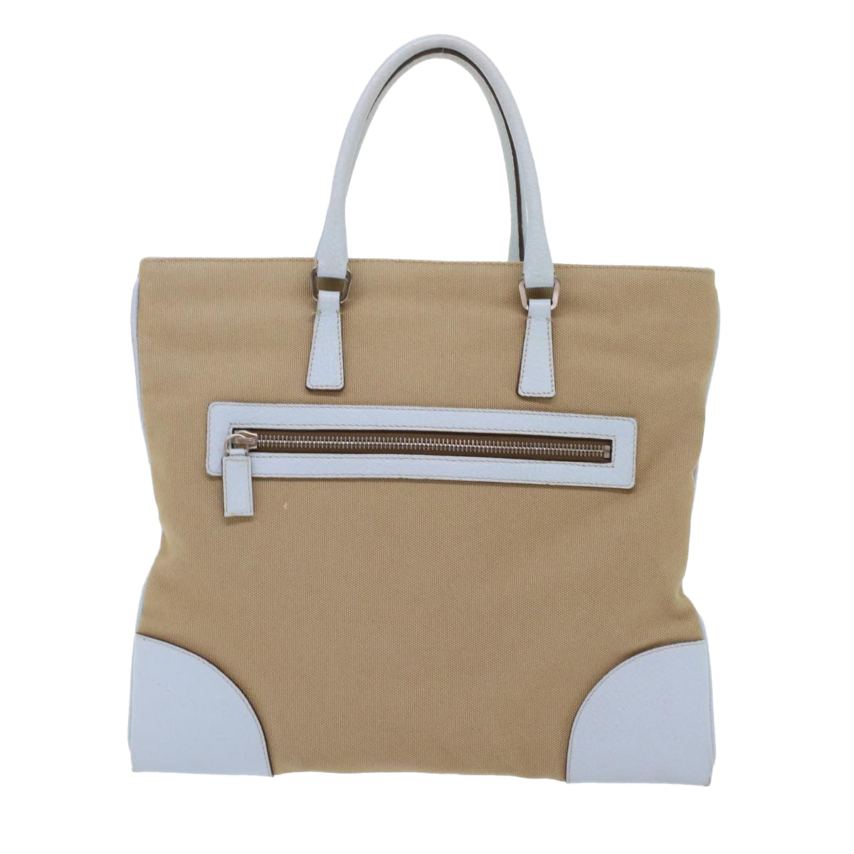 Prada Tote Bag Canvas Leather Beige