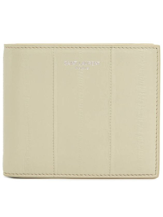 Luxury Saint Laurent Trending 2026 Texture Leather Half Wallet Beige