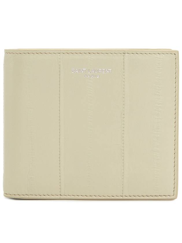 Luxury Saint Laurent Trending 2026 Texture Leather Half Wallet Beige