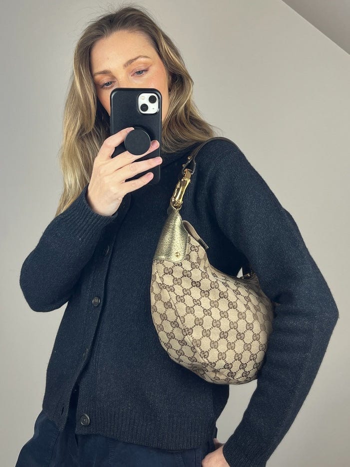 Gucci Bamboo Leather Canvas Shoulder Bag Style 4