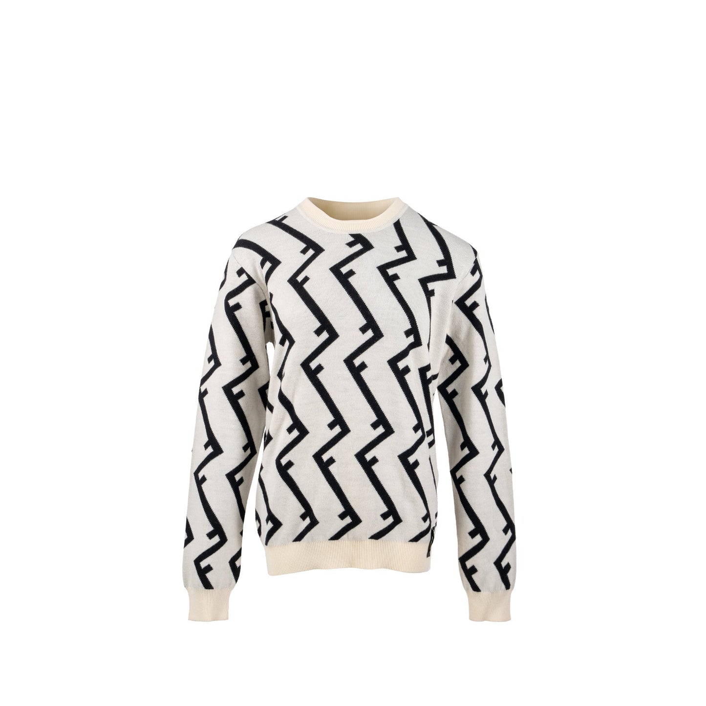 Fendi Size 48 Geometric Sweater Wool White/Black