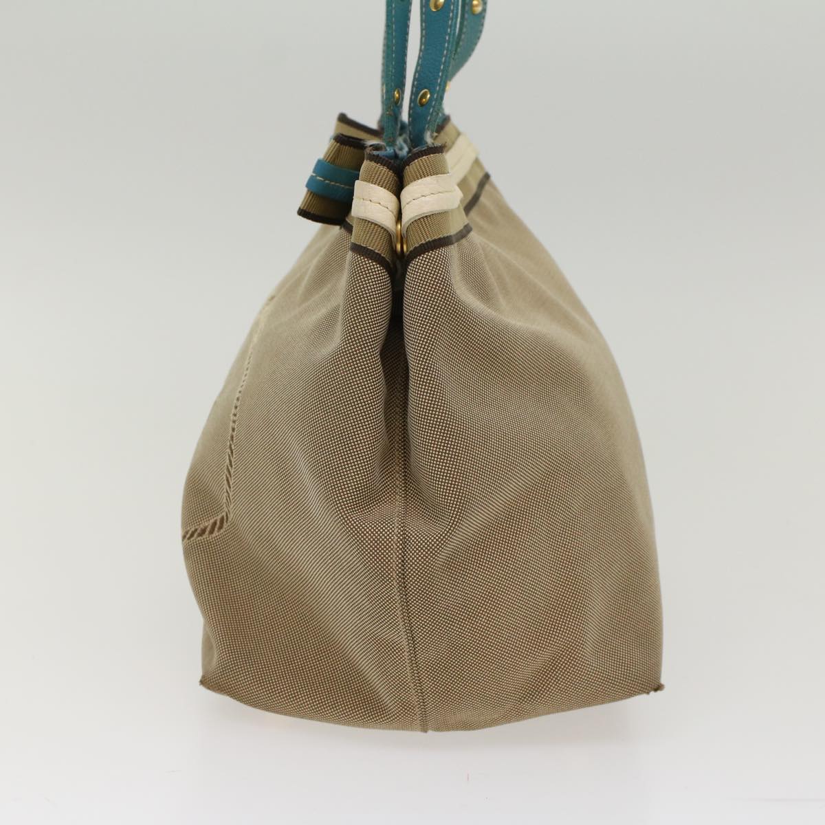 Prada Tote Bag Canvas Leather Beige Light Blue