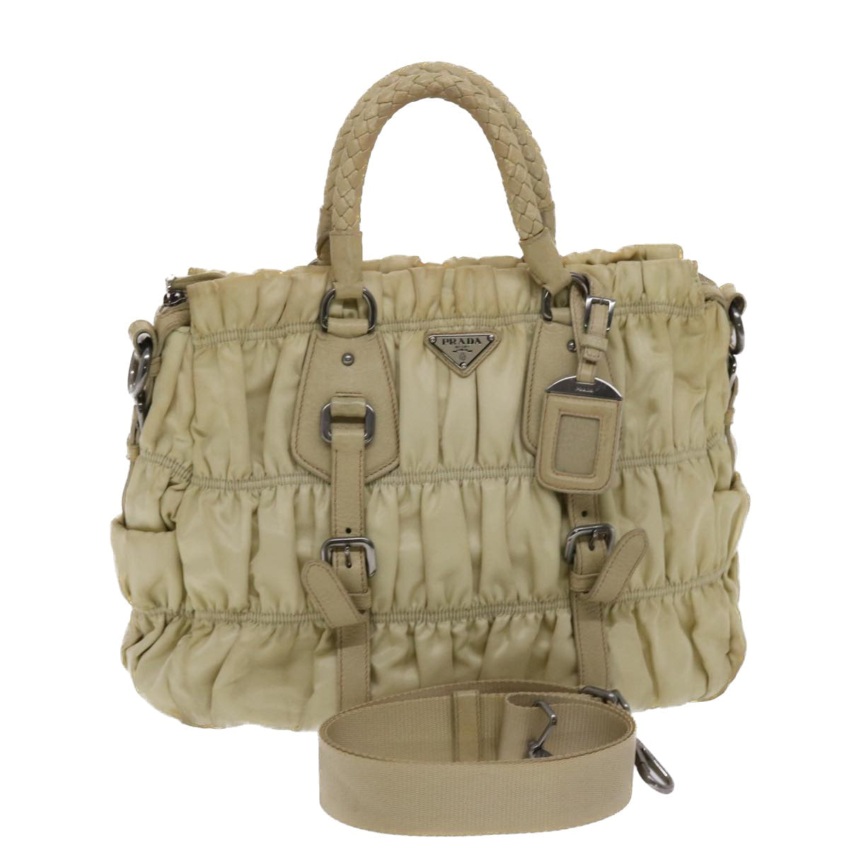 Prada Hand Bag Nylon Leather 2way Beige Cream