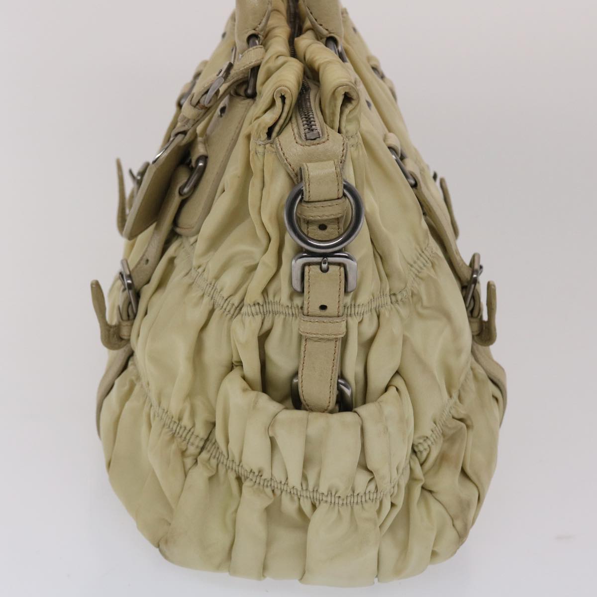 Prada Hand Bag Nylon Leather 2way Beige Cream
