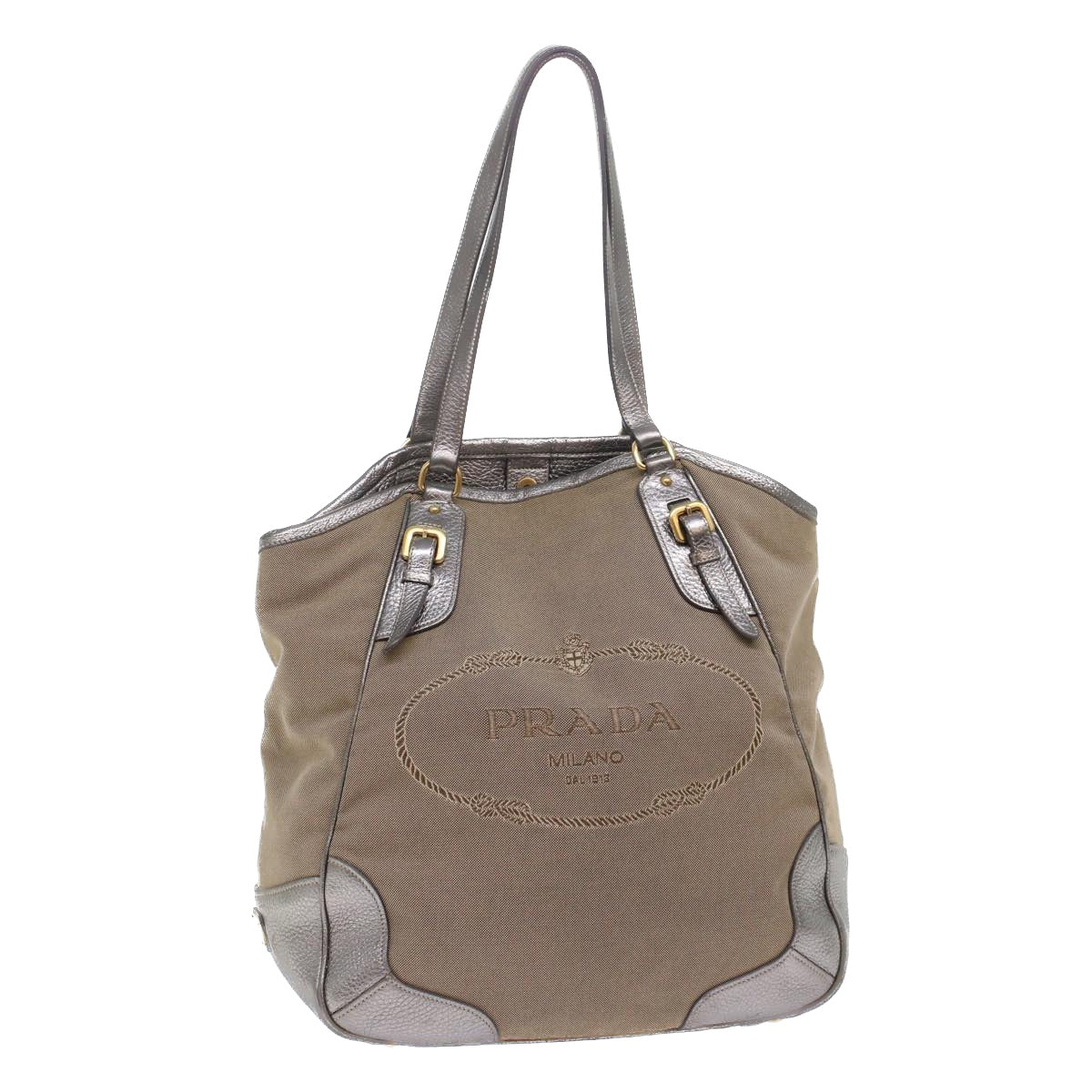 Prada Tote Bag Canvas Leather Beige