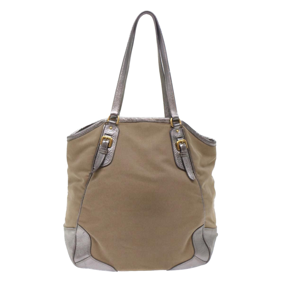 Prada Tote Bag Canvas Leather Beige