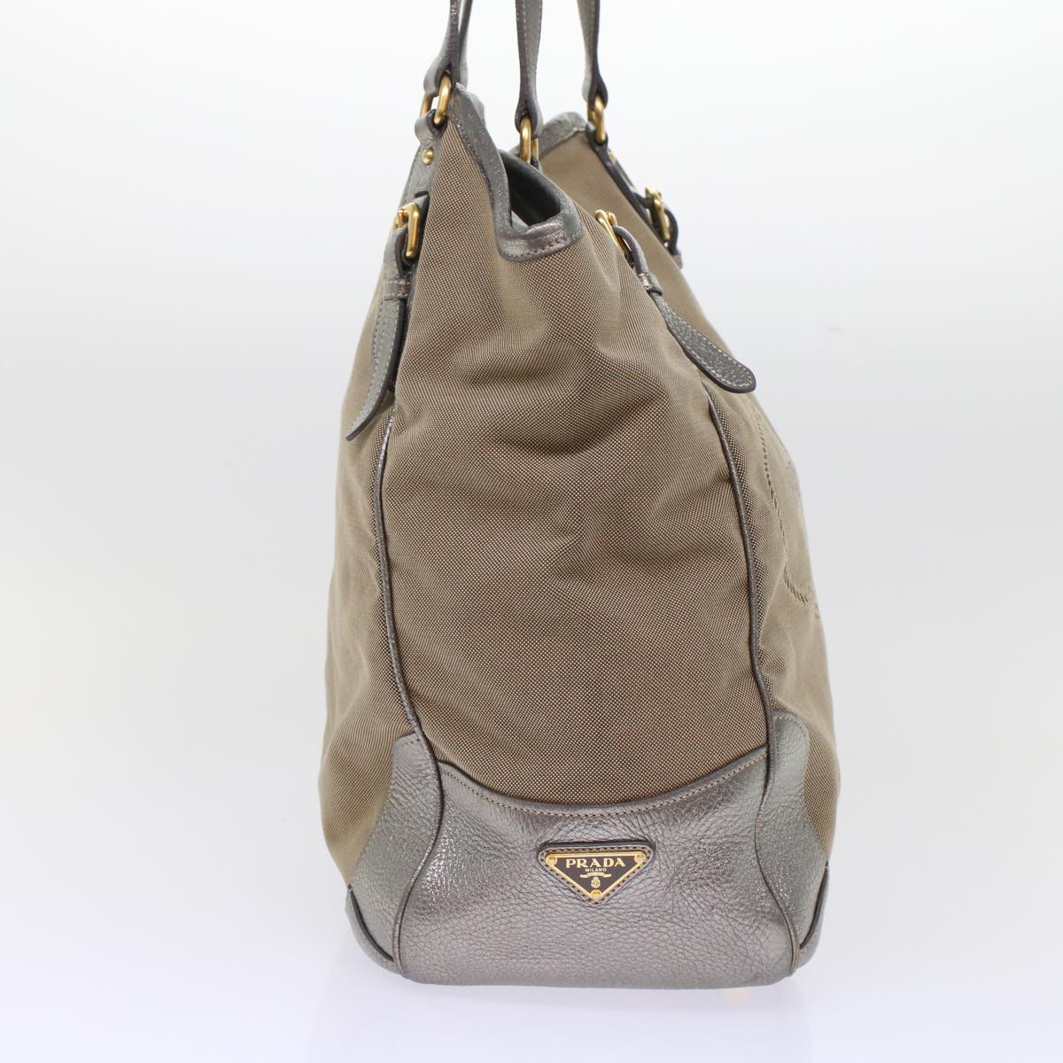 Prada Tote Bag Canvas Leather Beige