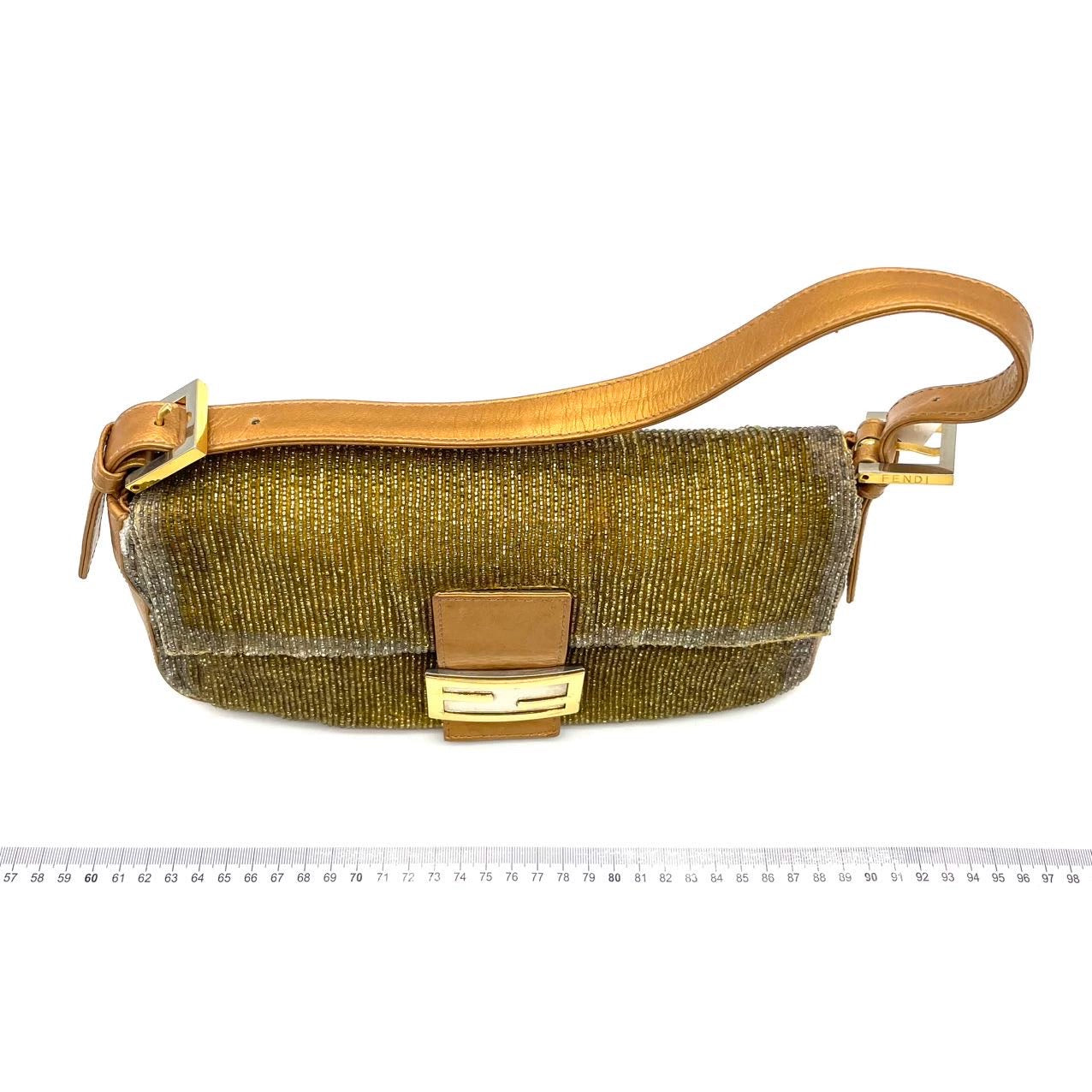Fendi Baguette   Gold beads and Gold Iridescent Leather