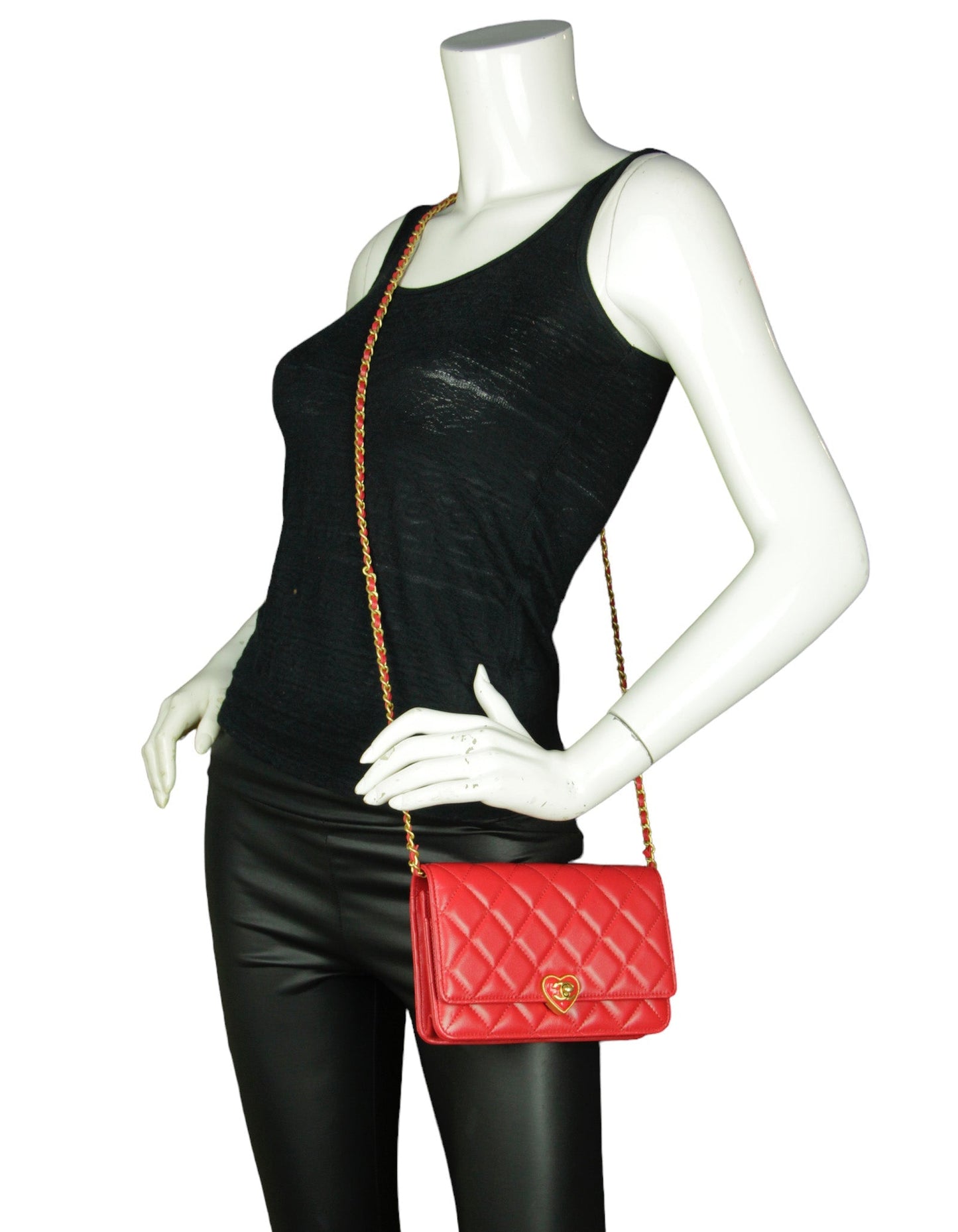 Chanel NEW Red Lambskin CC Heart WOC Crossbody