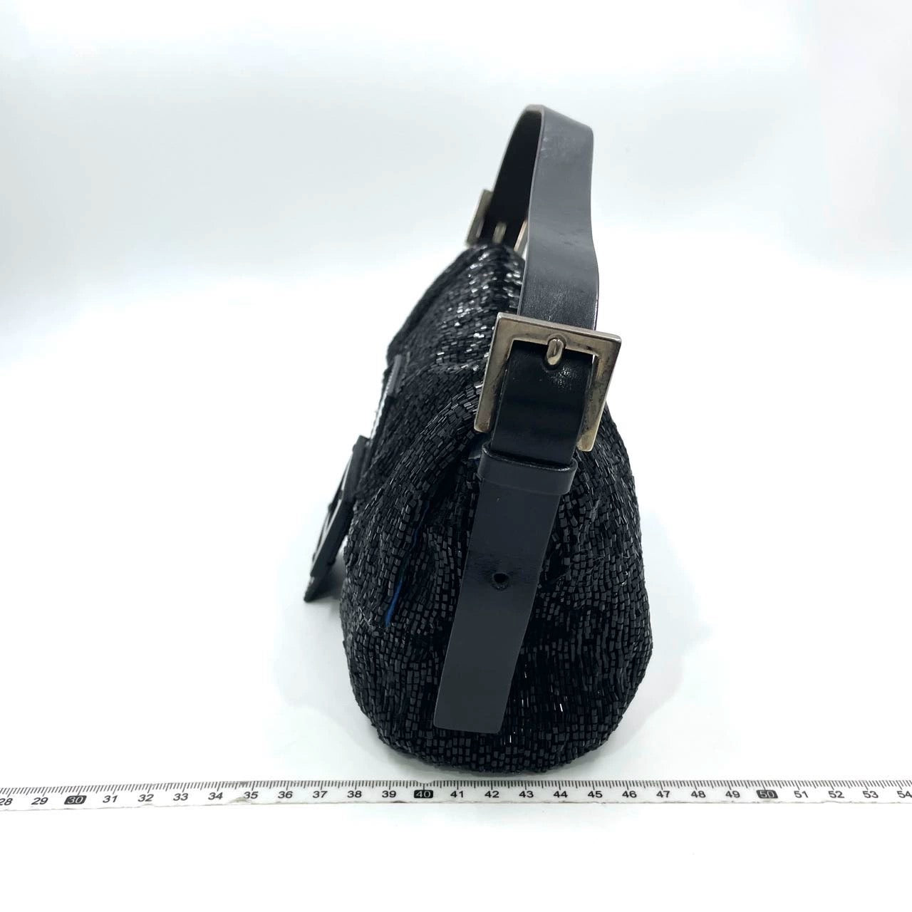 Fendi Baguette   Black Glitter Beads Shoulder Bag Blue Satin Interior