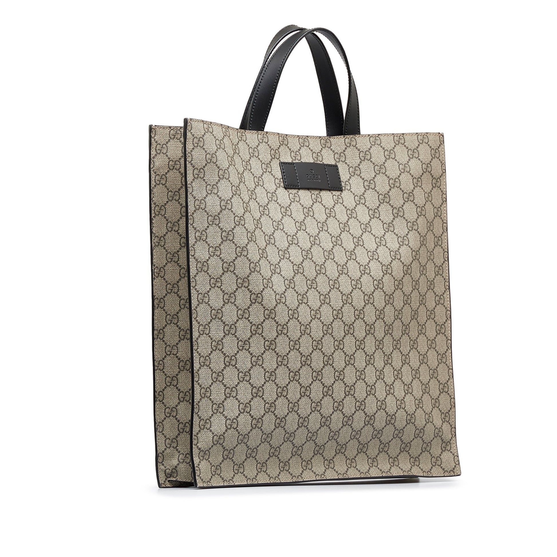Gucci GG Supreme Brown Leather Canvas Tote Style 2