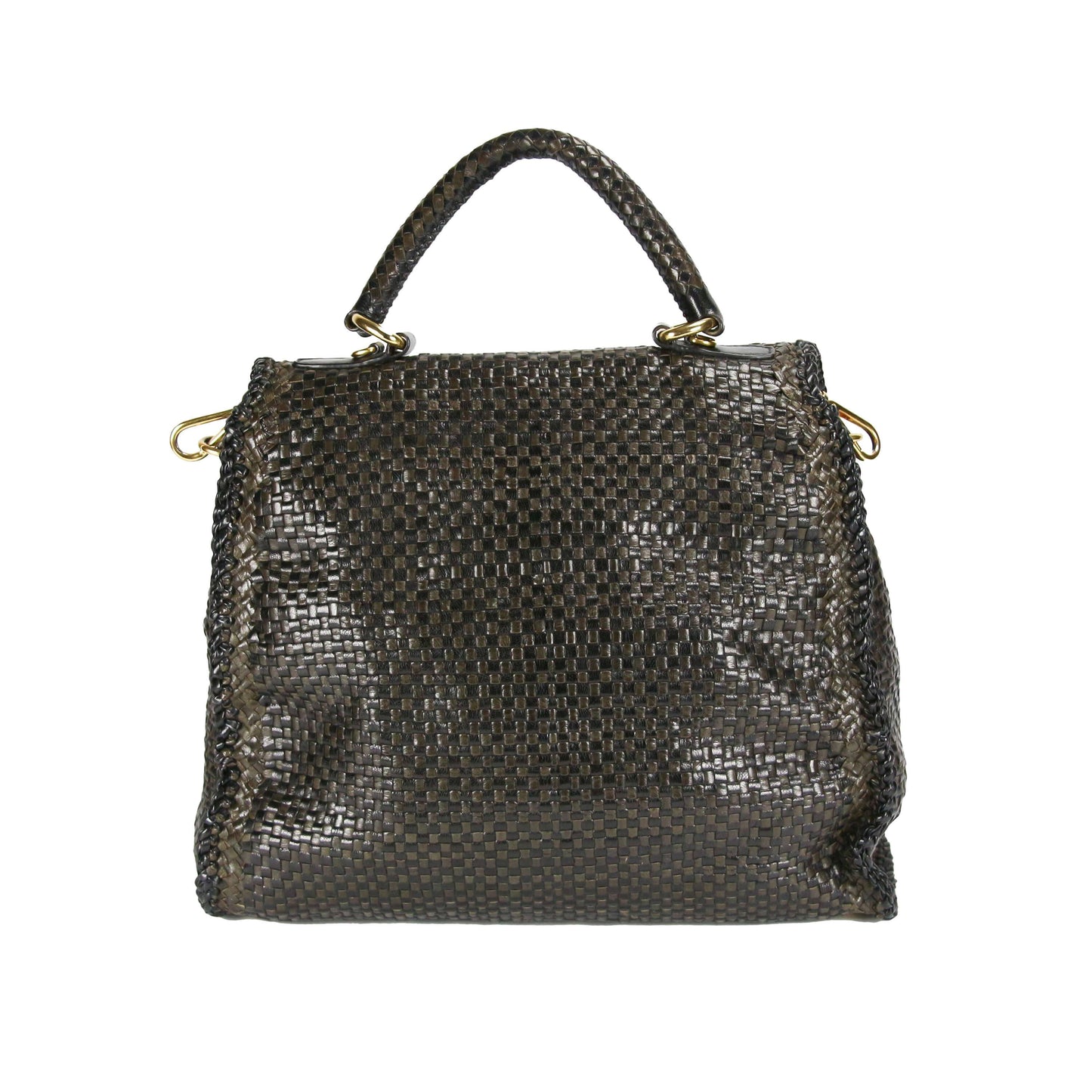 Prada Madras Woven Black/Khaki Goatskin Luxury Handbag
