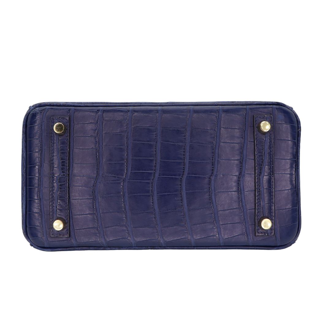 Hermes25cm Birkin Bleu Saphir Matte Alligator Gold Hardware