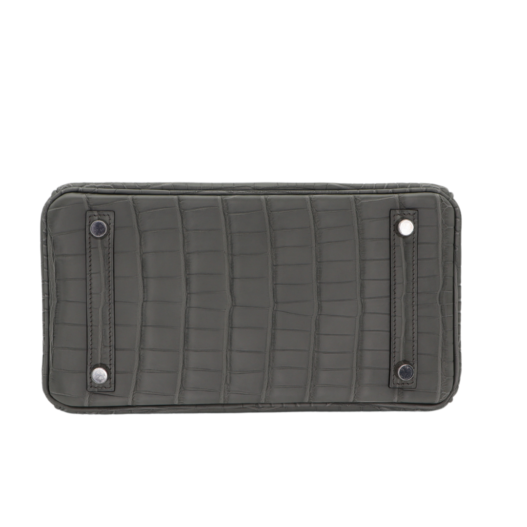 Hermes25cm Birkin Gris Cement Matte Alligator Palladium Hardware