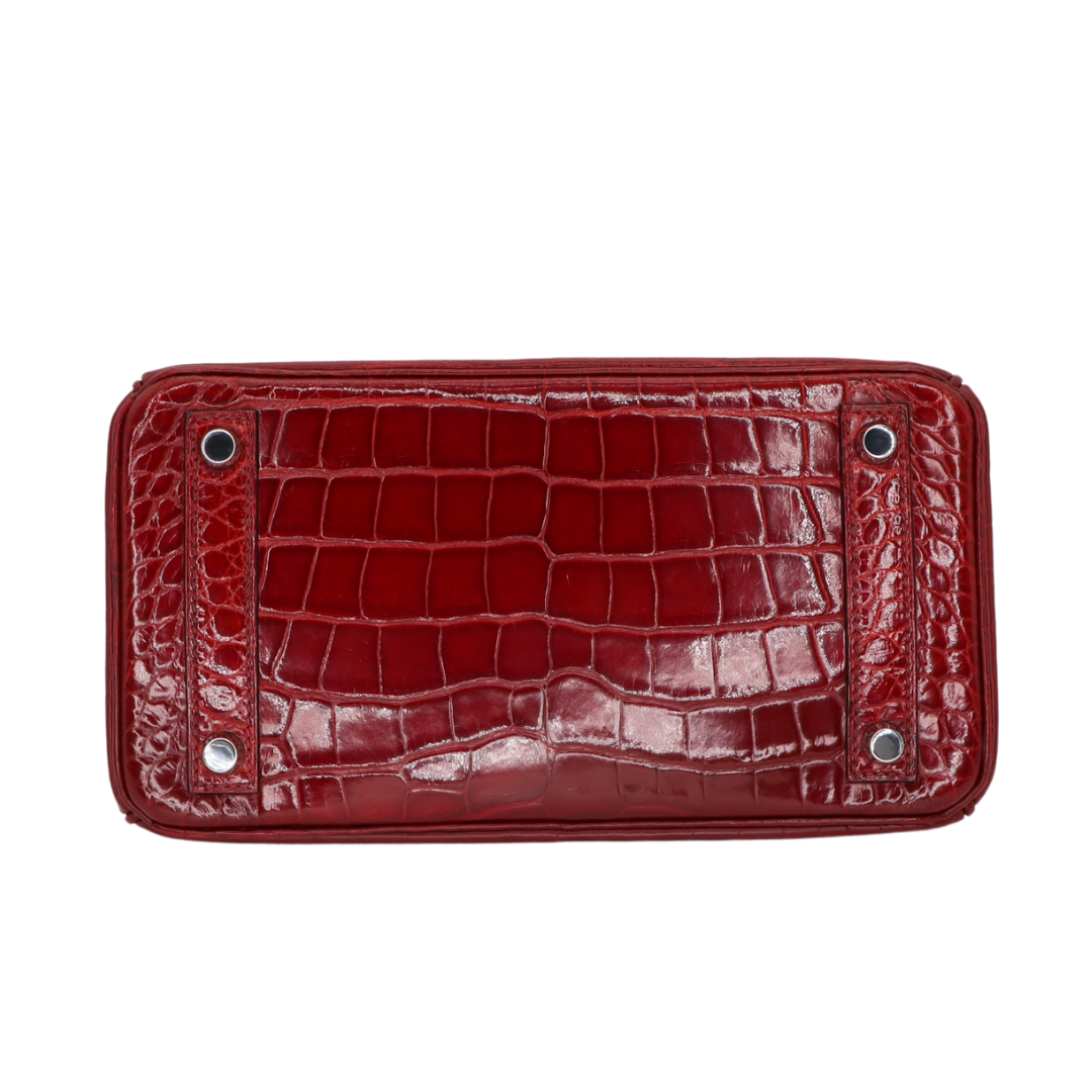 Hermes25cm Birkin Rouge H Shiny Alligator Palladium Hardware