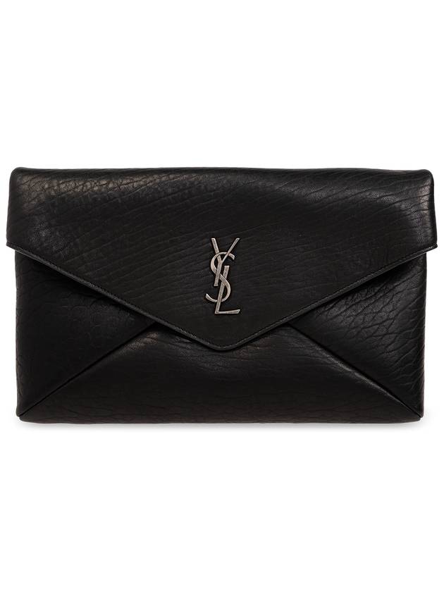 Luxury Saint Laurent Trending 2025 Cassandre Embellished Leather Clutch Bag Black