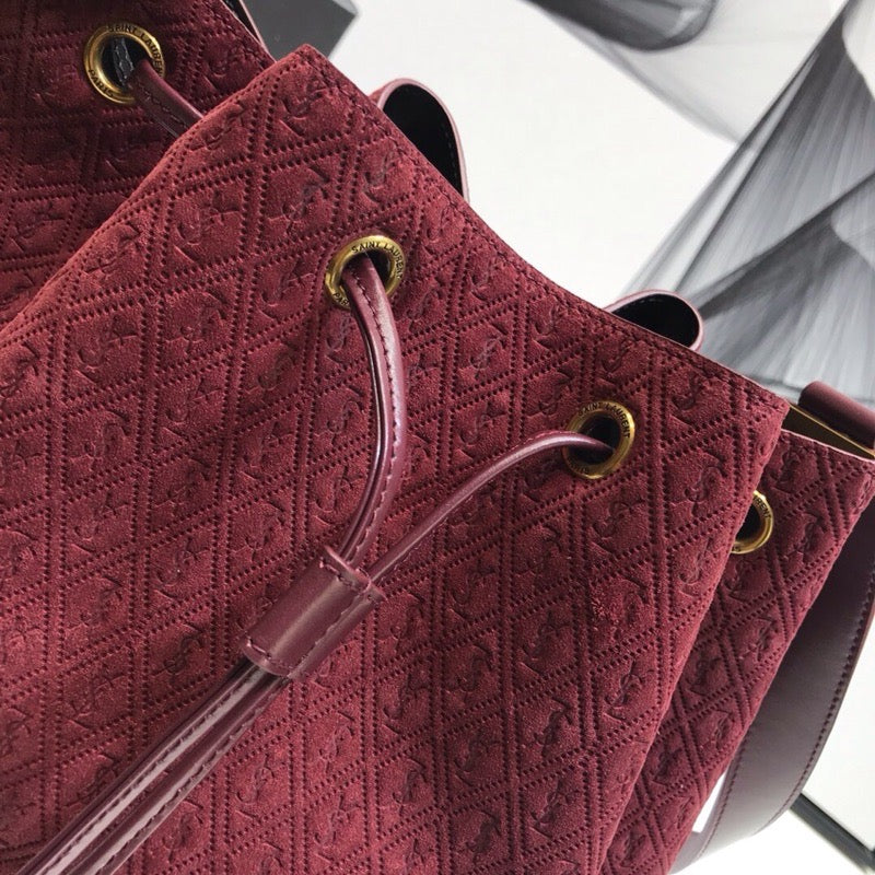 Yves Saint Laurent All-Over Monogram Bucket Bag Burgundy
