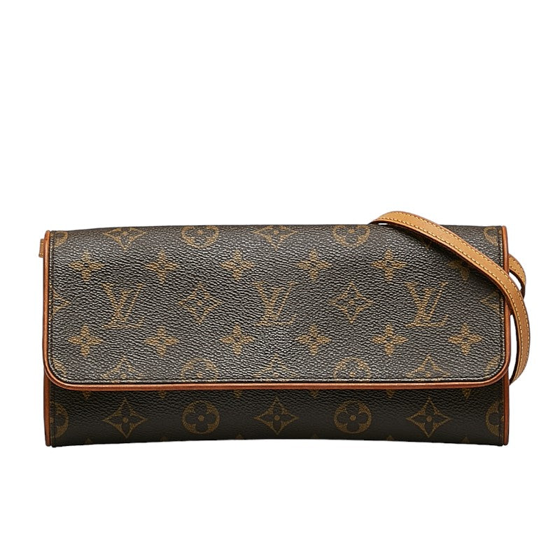 Louis Vuitton Monogram Pocket Twin GM Shoulder Bag Brown PVC Leather Lady Louis Vuitton