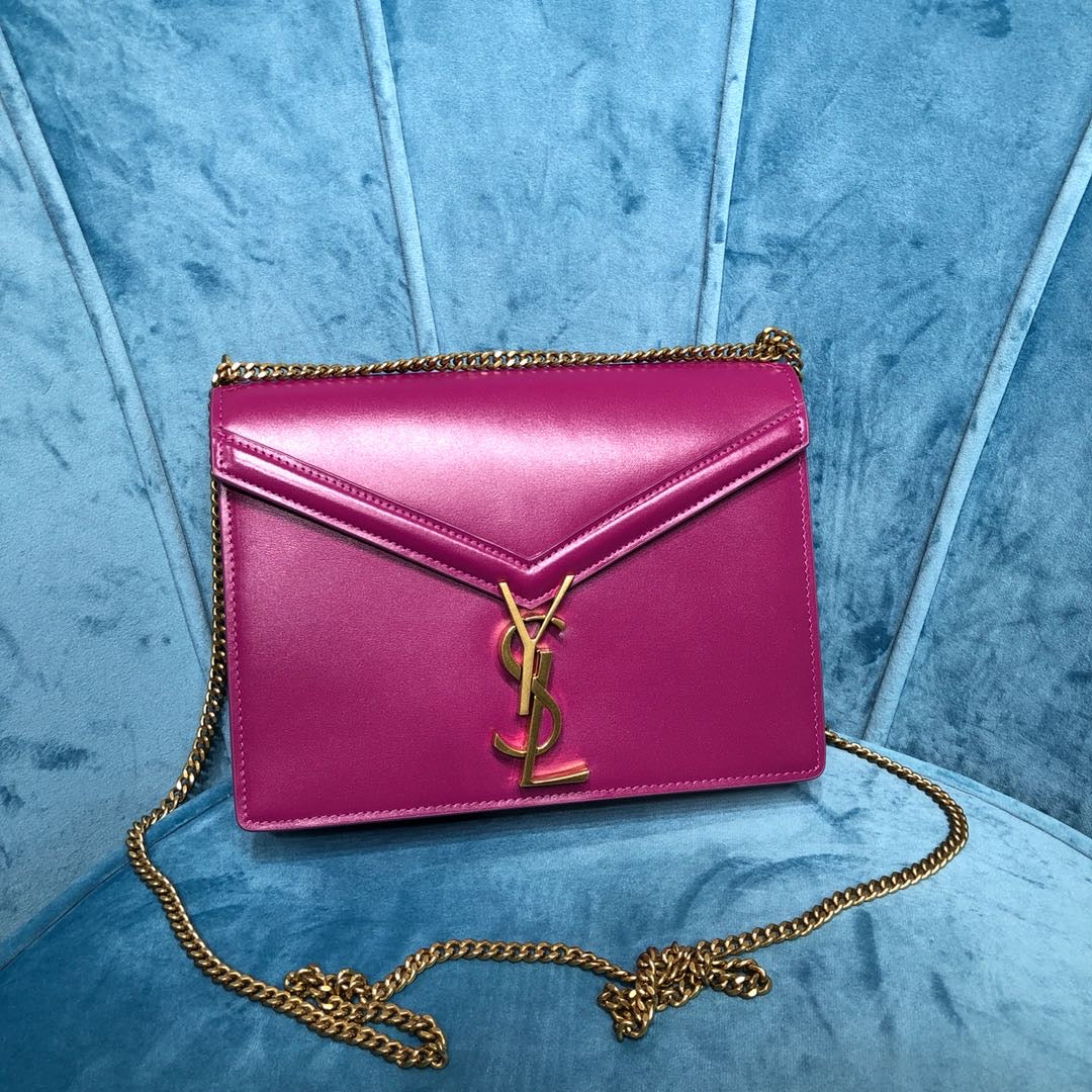 Yves Saint Laurent Cassandra Medium Chain Bag Dark Pink.7in/