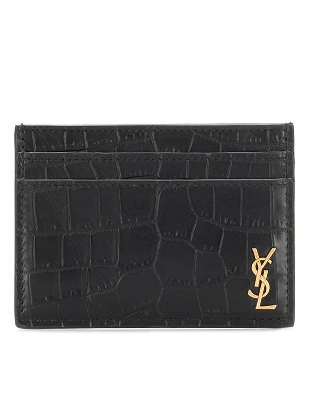 Luxury Saint Laurent Trending 2026 Monogram Logo Crocodile Card Wallet Black