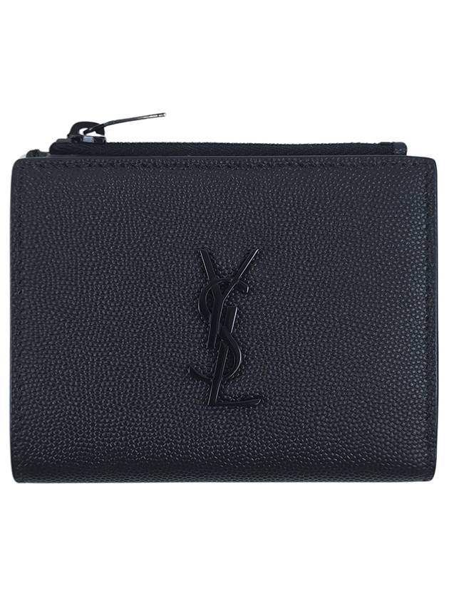 Luxury Saint Laurent Trending 2026 Grande Poudre Monogram Zipper Half Wallet Black