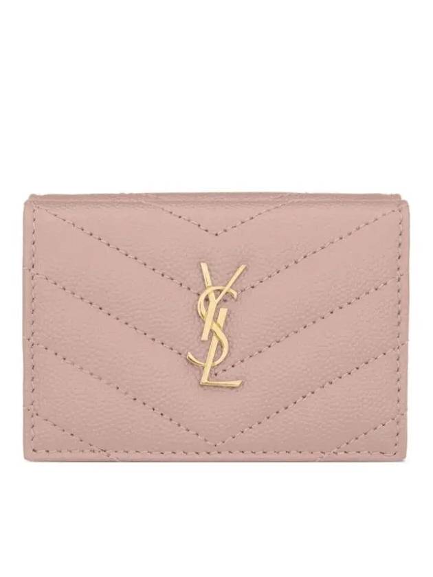 Luxury Saint Laurent Trending 2026 Monogram Quilted Mini Half Wallet Pale Pink