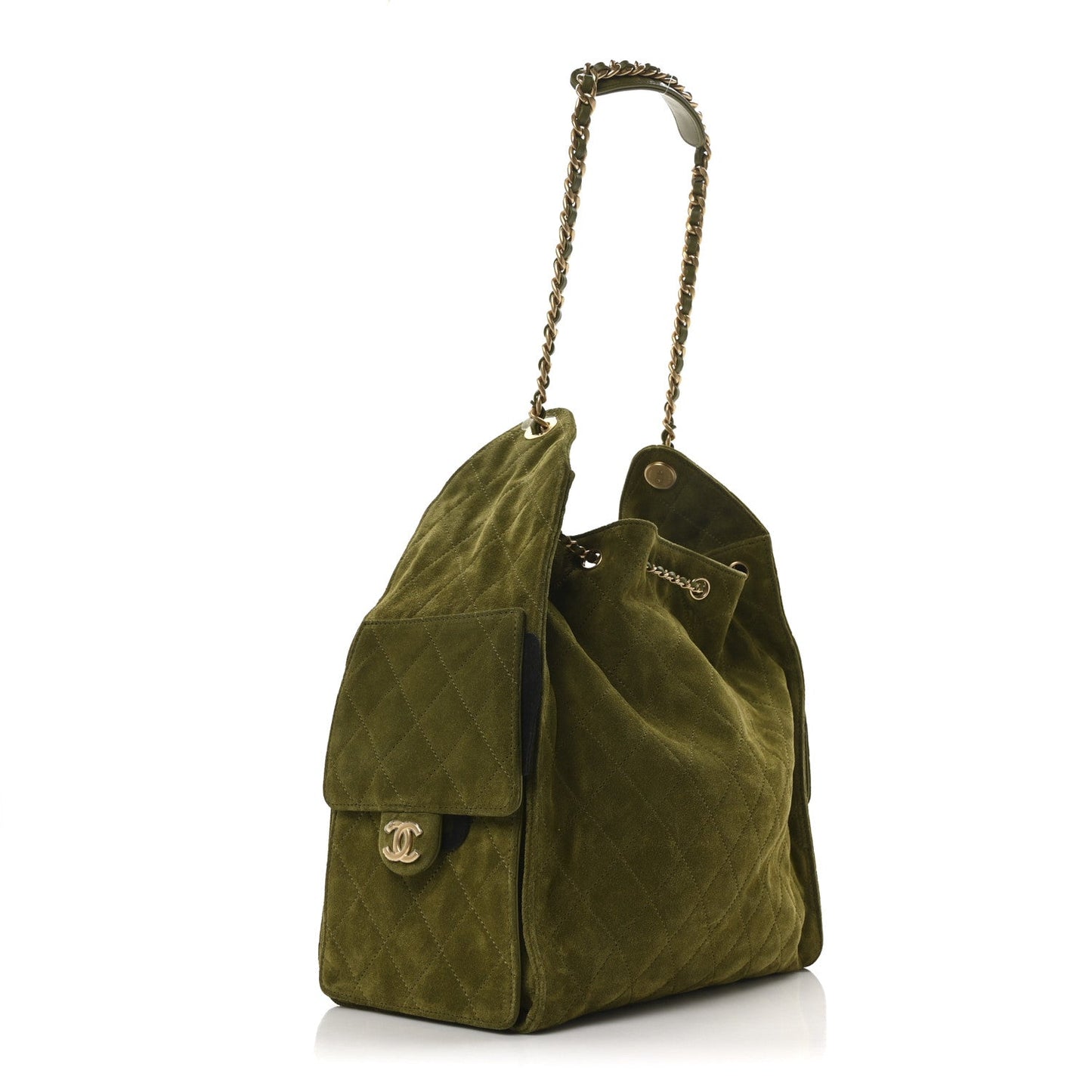 Suede Quilted Medium Chanel 25 Handbag Khaki