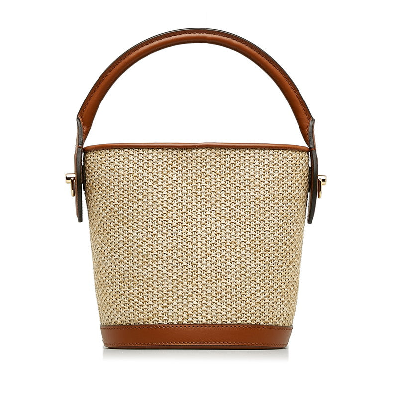 Louis Vuitton Bucket Handbag 2WAY Natural Brown Leather Raffia Louis Vuitton