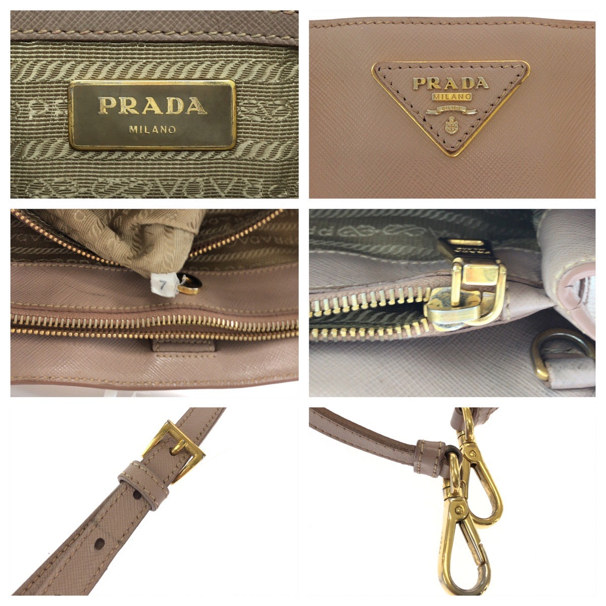 PRADA Tote Bag leather Pink Gold Metal Safiano Galilee