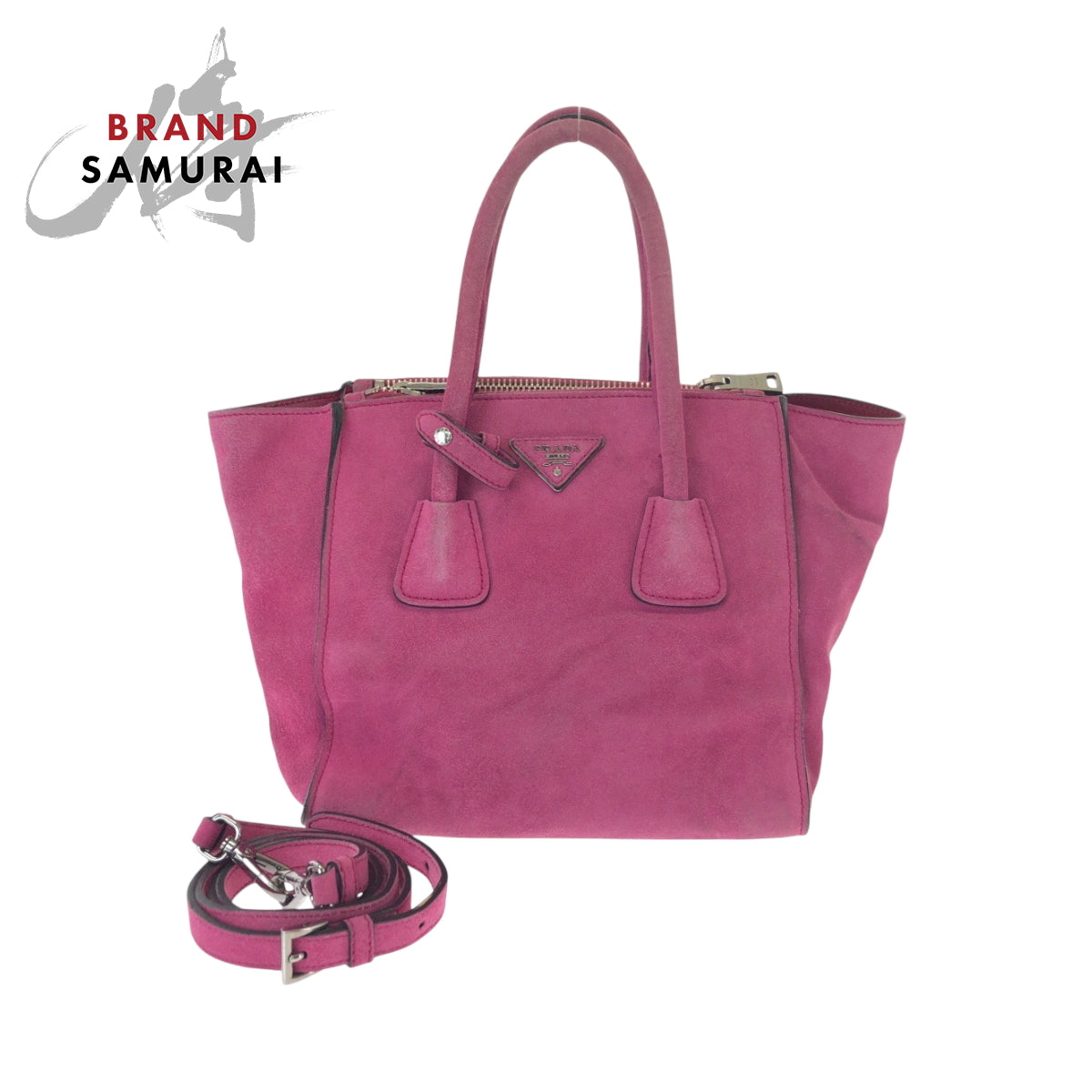 PRADA Tote Bag Suede Pink SilverMetal Triangle With logo