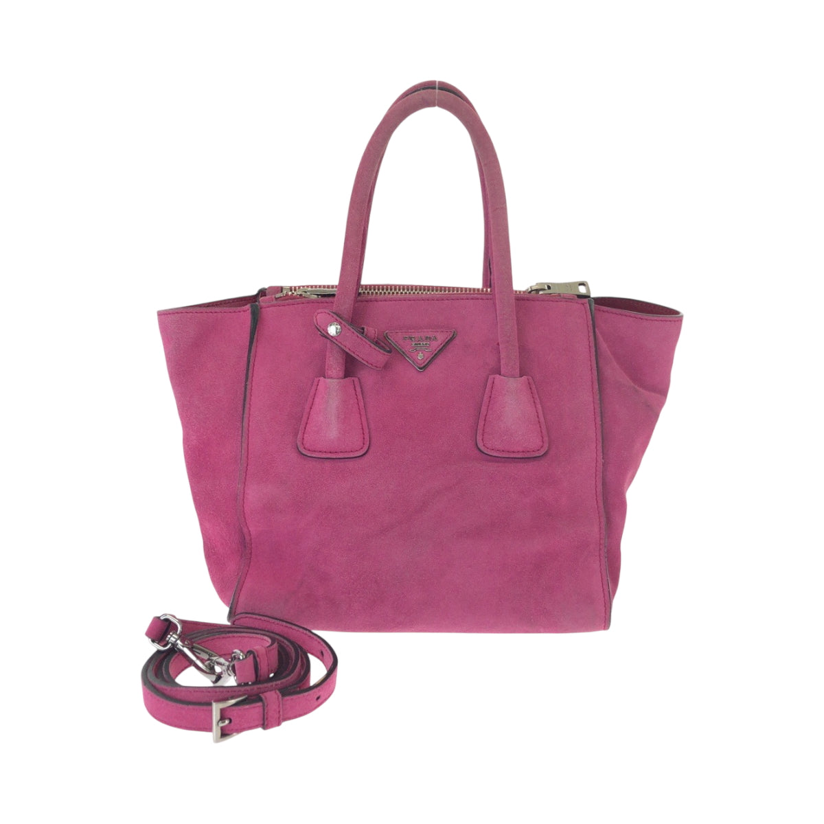 PRADA Tote Bag Suede Pink SilverMetal Triangle With logo