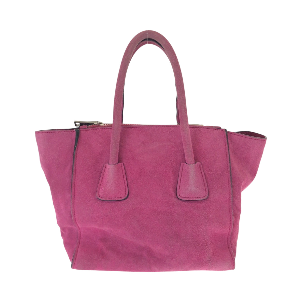 PRADA Tote Bag Suede Pink SilverMetal Triangle With logo