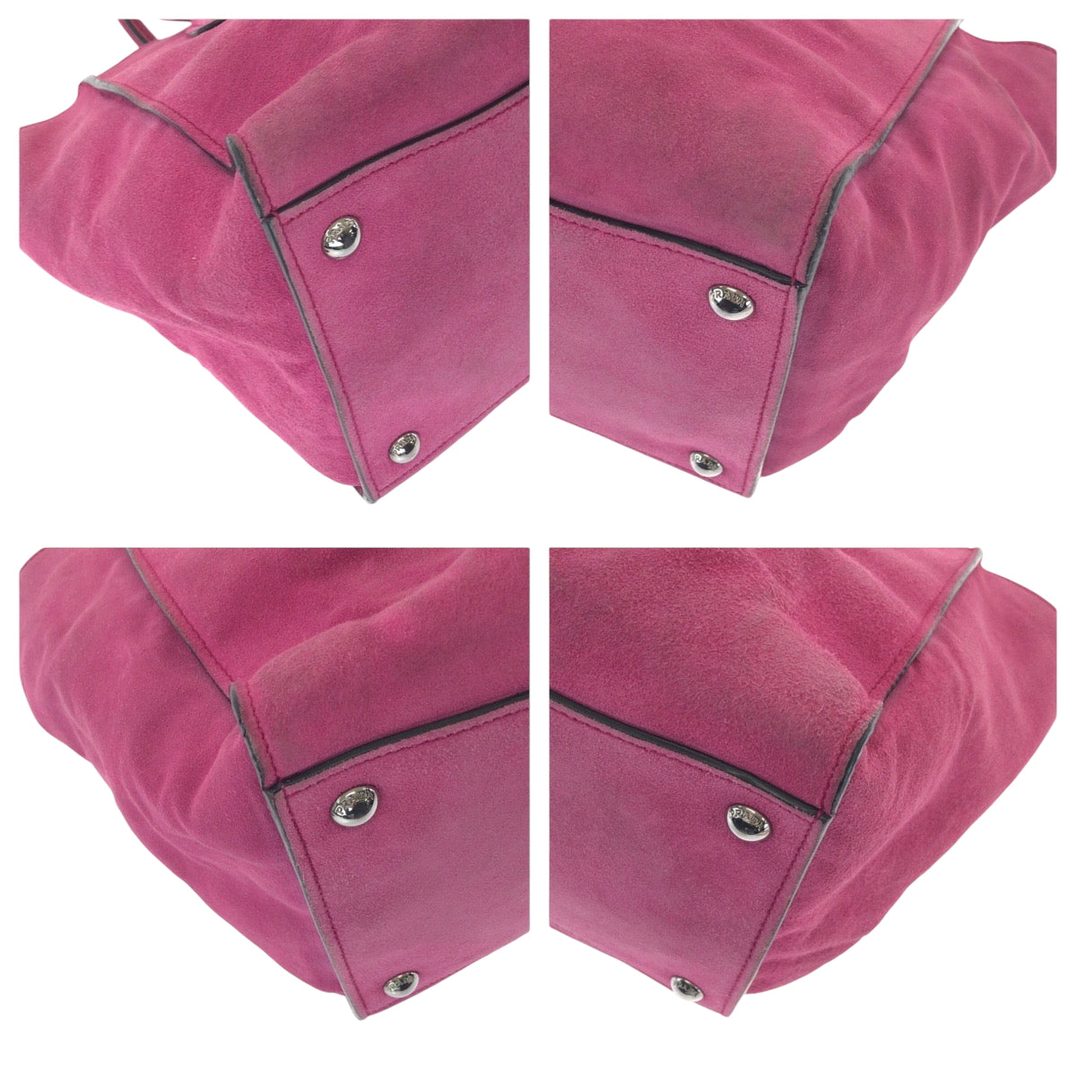 PRADA Tote Bag Suede Pink SilverMetal Triangle With logo