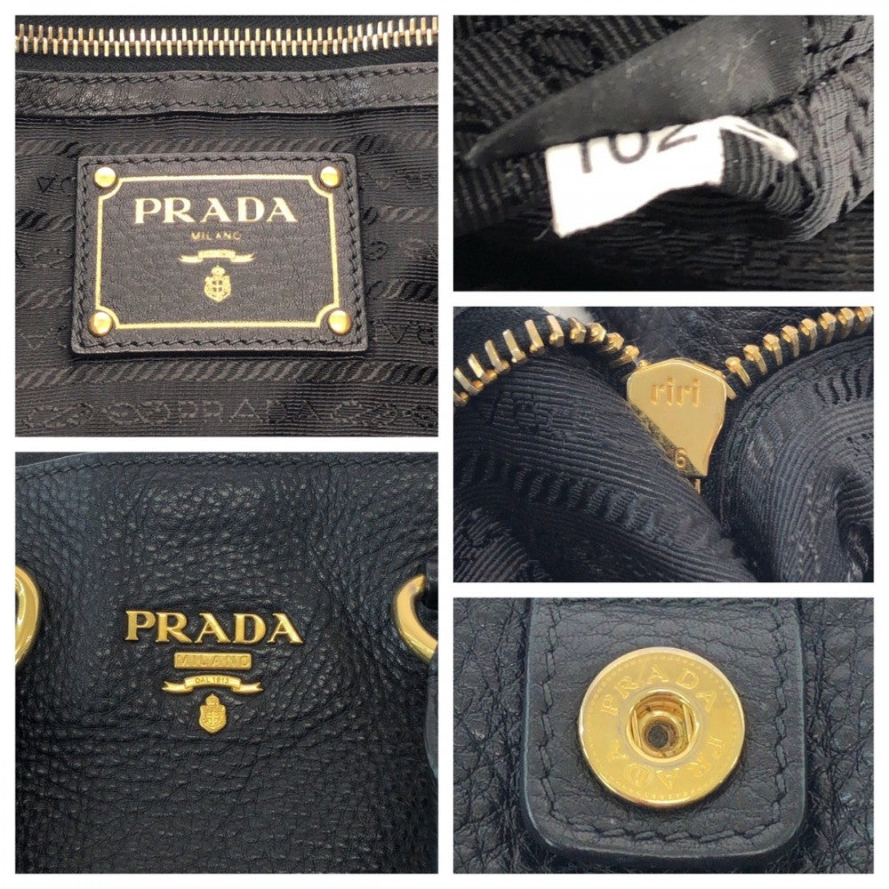 PRADA Shoulder Bag leather Black Gold Metal Vitterodino logo