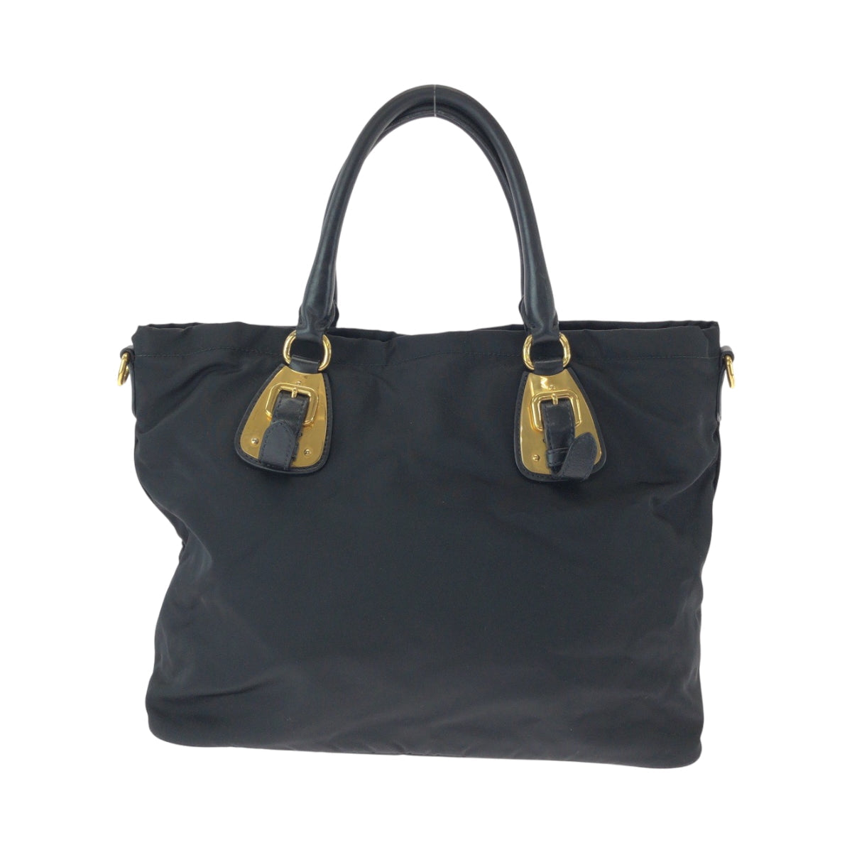 PRADA Tote Bag Nylon Black Gold Metal Test logo