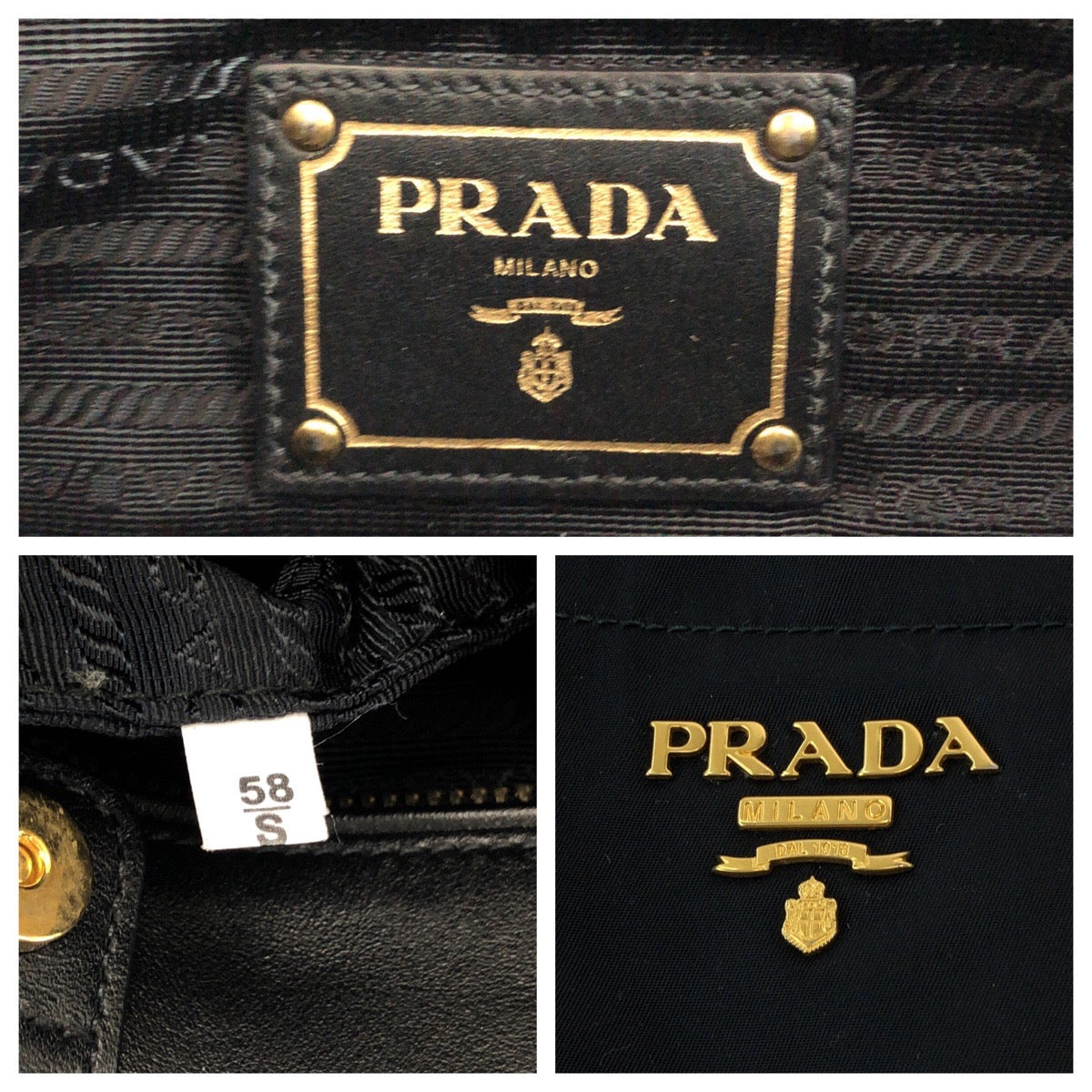 PRADA Tote Bag Nylon Black Gold Metal Test logo