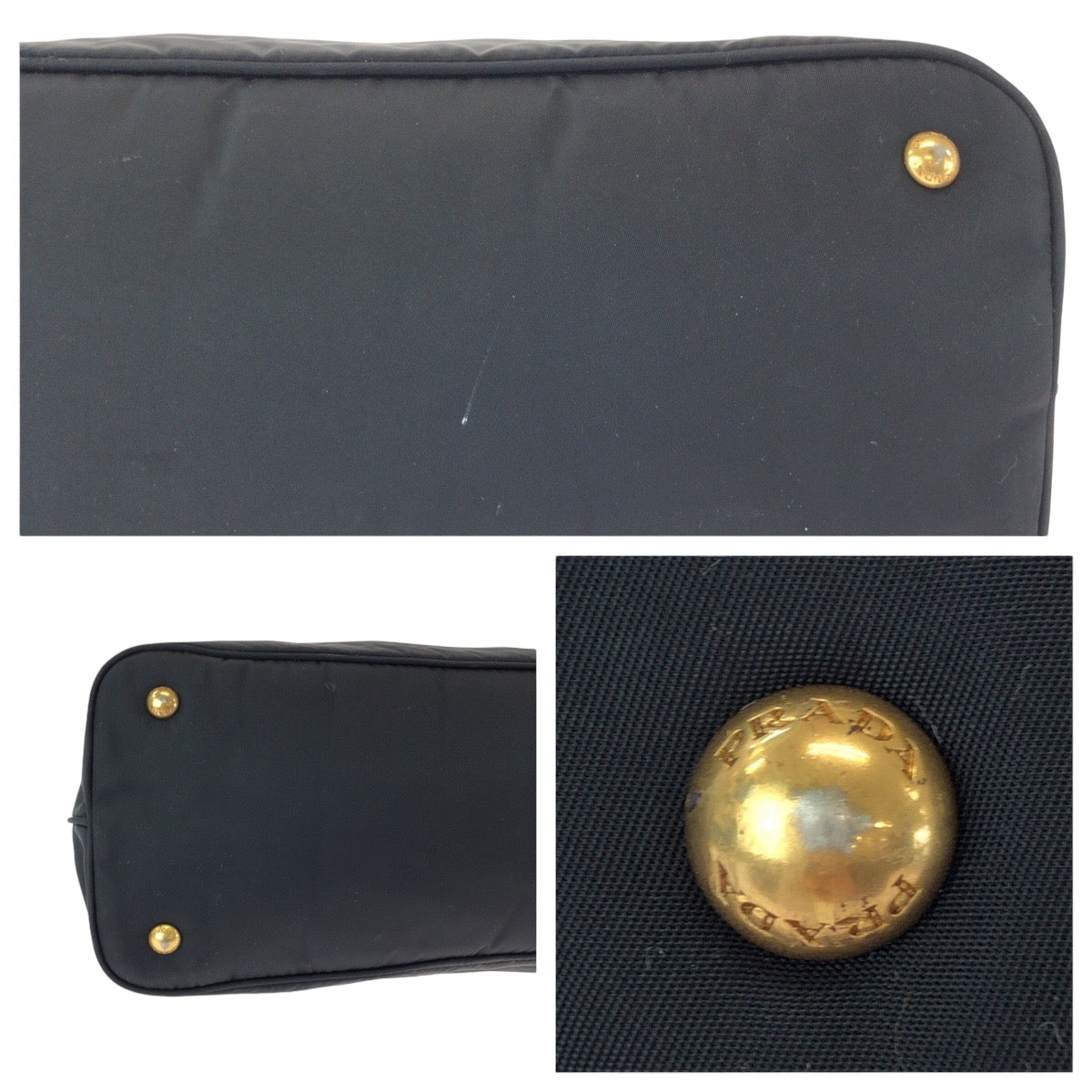 PRADA Tote Bag Nylon Black Gold Metal Test logo