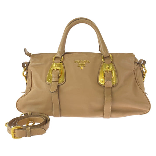 PRADA Handbag leather Beige Gold Metal