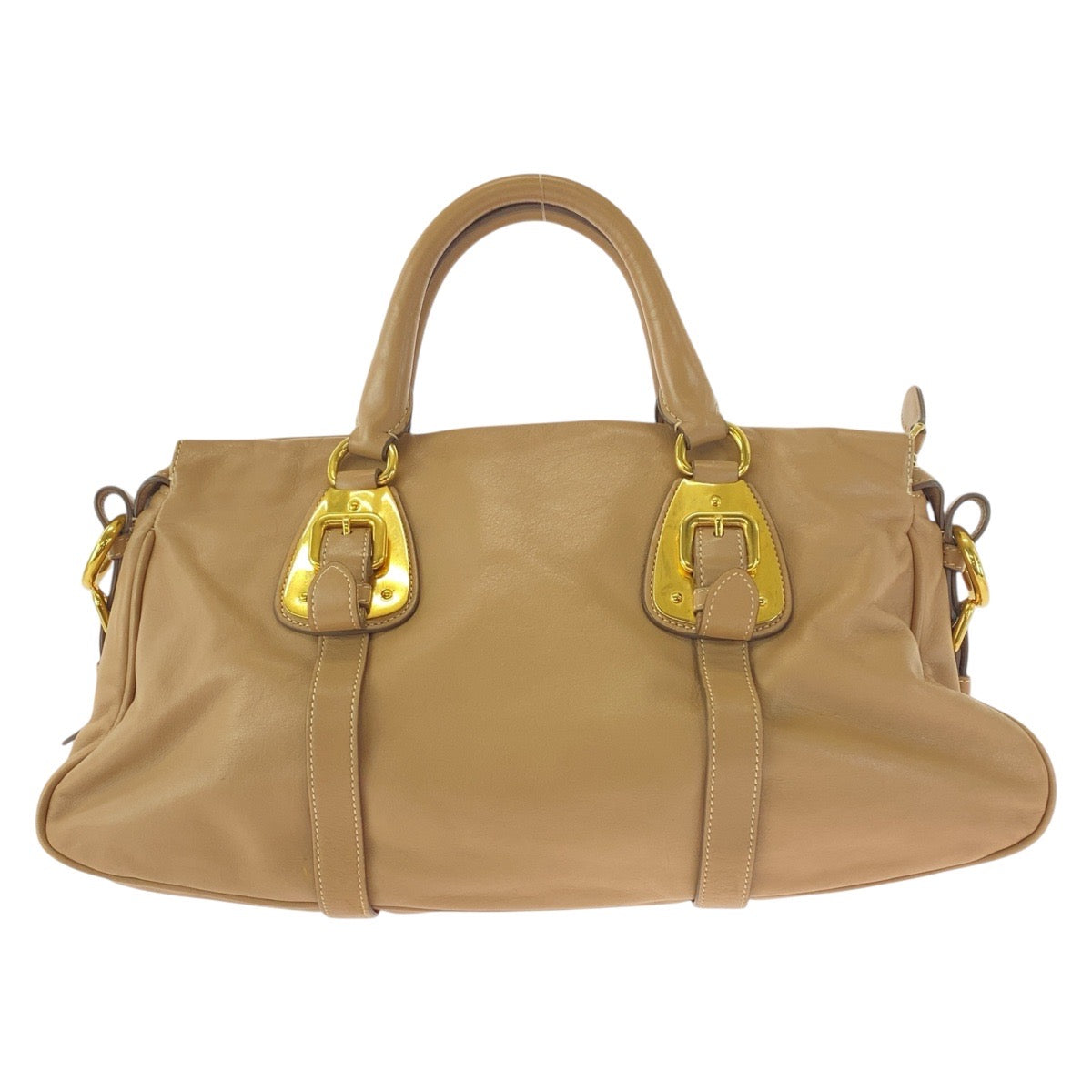 PRADA Handbag leather Beige Gold Metal