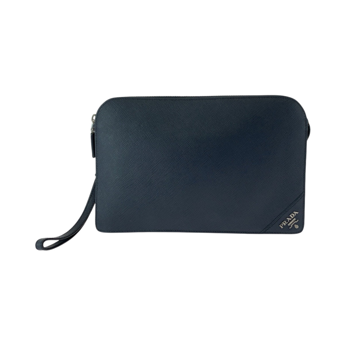 PRADA Clutch bag leather Navy SilverMetal Clutch bag business bag Safiano logo mens
