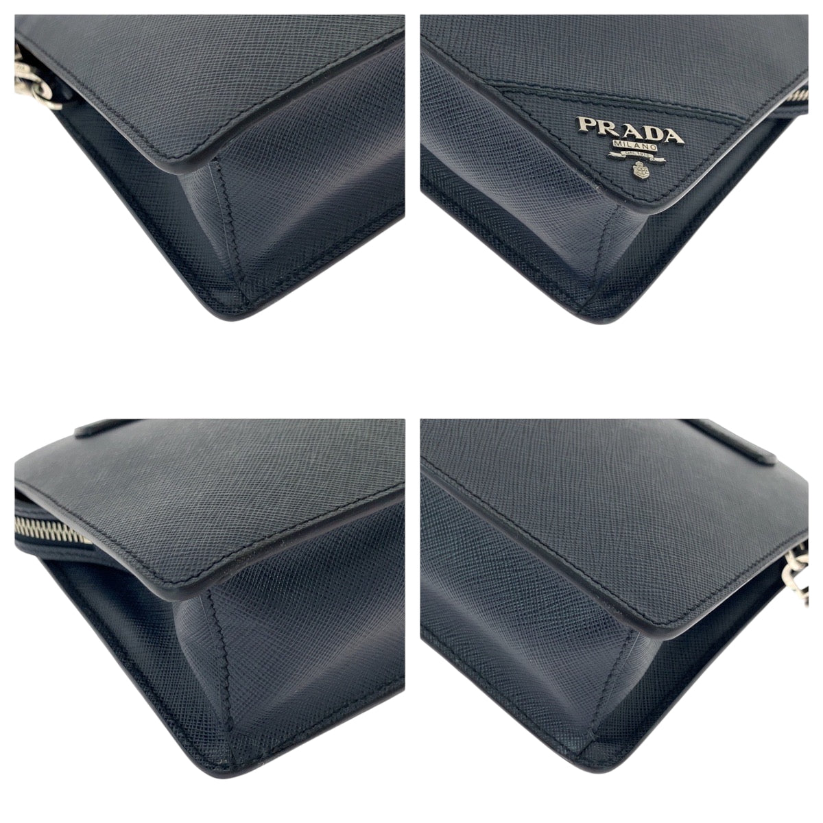 PRADA Clutch bag leather Navy SilverMetal Clutch bag business bag Safiano logo mens