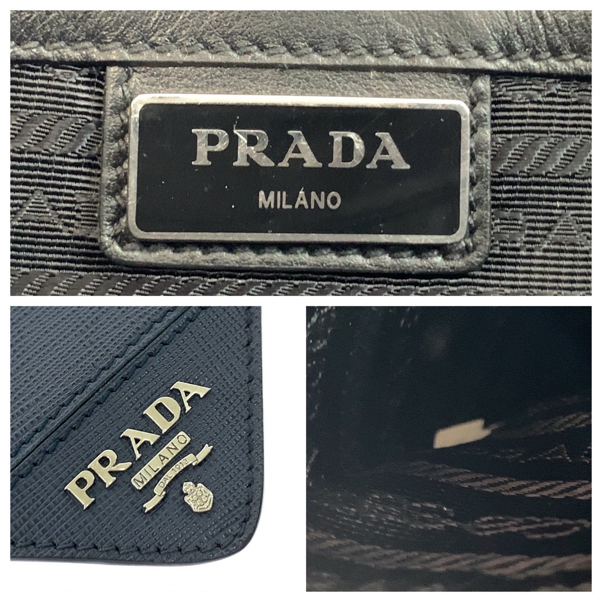 PRADA Clutch bag leather Navy SilverMetal Clutch bag business bag Safiano logo mens