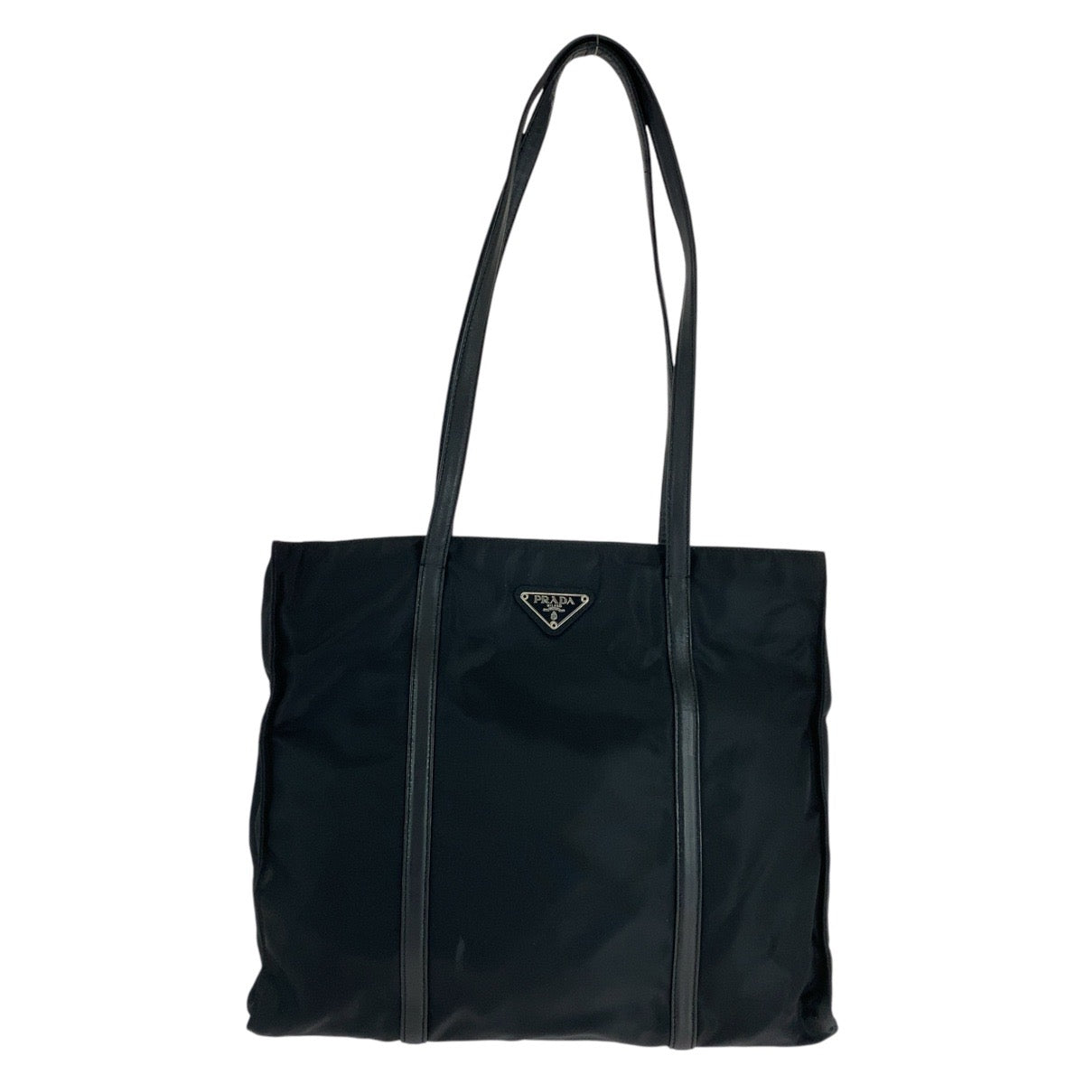 PRADA Tote Bag Nylon, Leather Black SilverMetal Tote Bag Shoulder Bag Test Triangle With logo Women(Unisex)