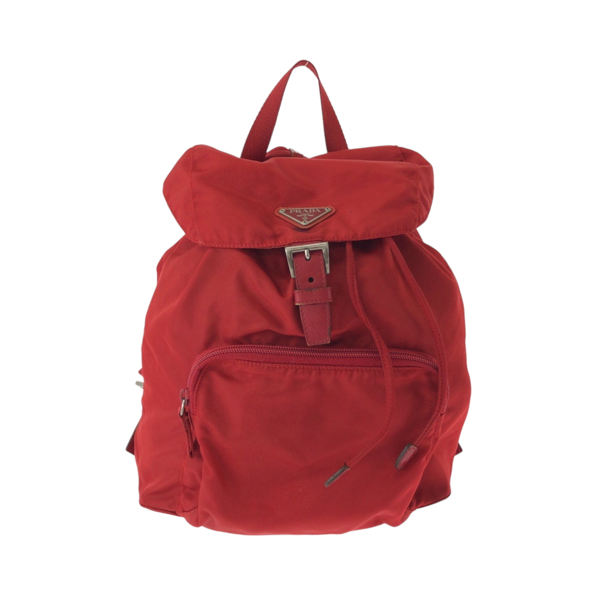 PRADA Backpack Nylon Red Silver Metal Rucksack Backpack Test Triangle With logo Women