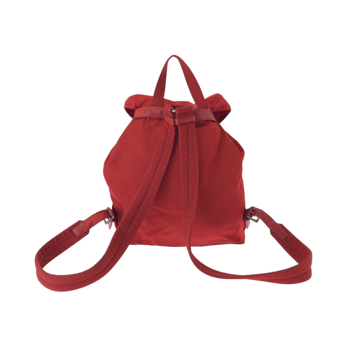 PRADA Backpack Nylon Red Silver Metal Rucksack Backpack Test Triangle With logo Women