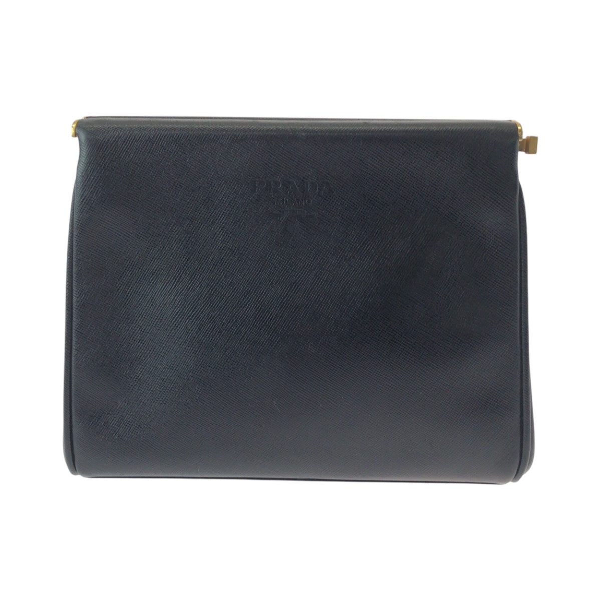 PRADA business bag leather Black GoldMetal business bag clutch bag Safiano logo Women